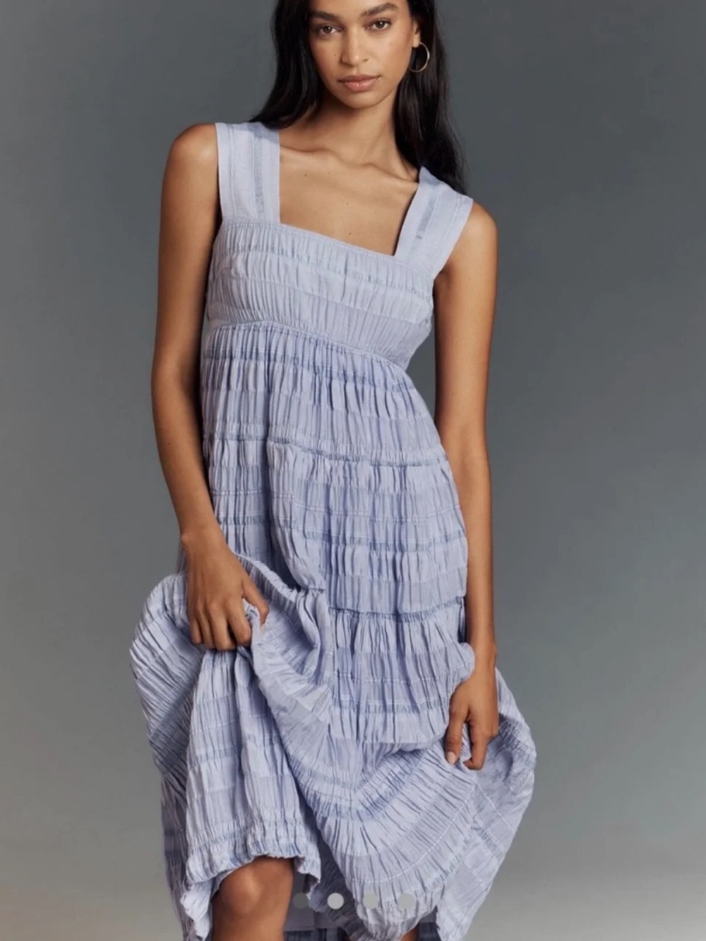 Anthropologie Helena Midi Dress | 2X | Lavender Square-Neck Smocked Tiered Dress